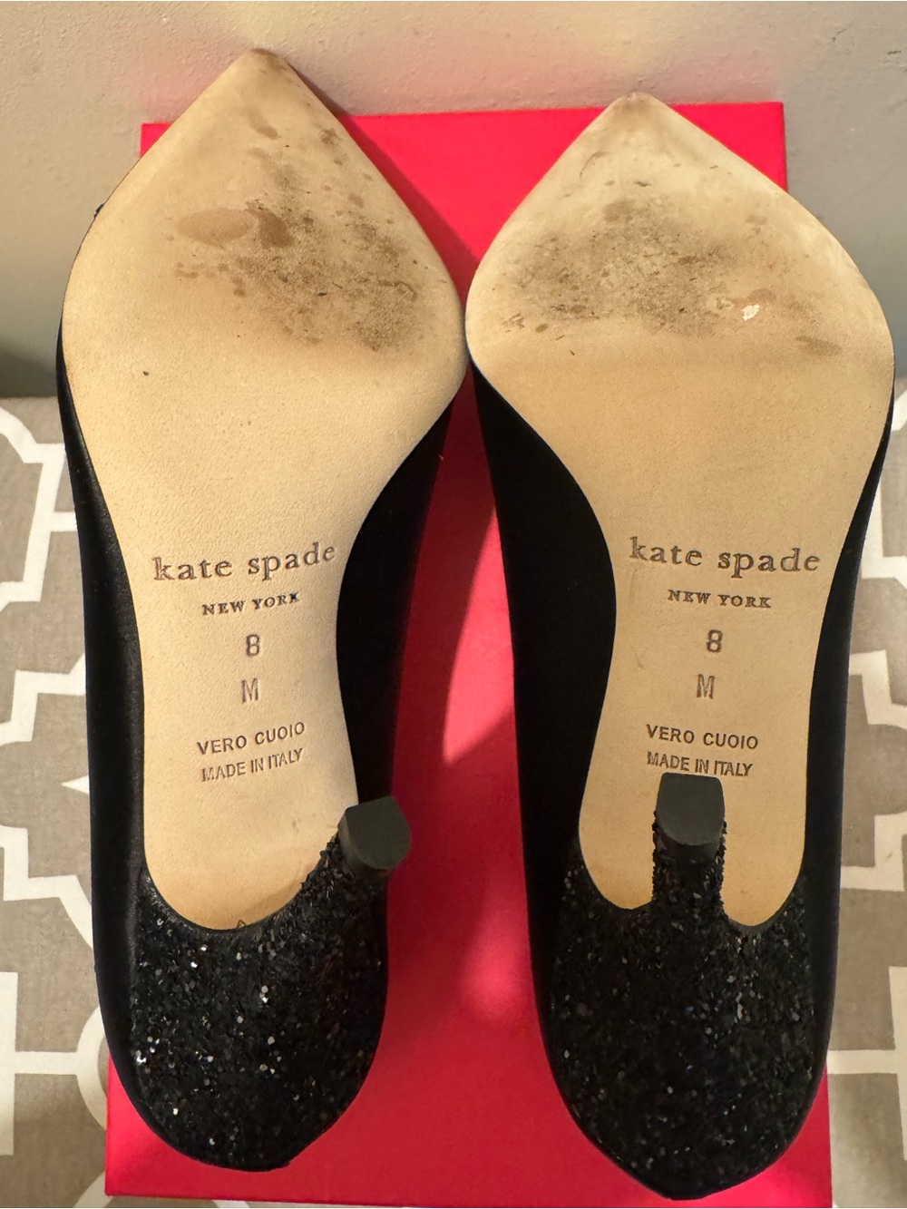 Kate Spade Latrice Black Satin Glitter Bow Heels Pump. Size 8 Made in Italy - Picture 7 of 15